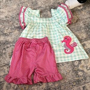 Kids Matching Set with Seahorse Design - Pink and Green